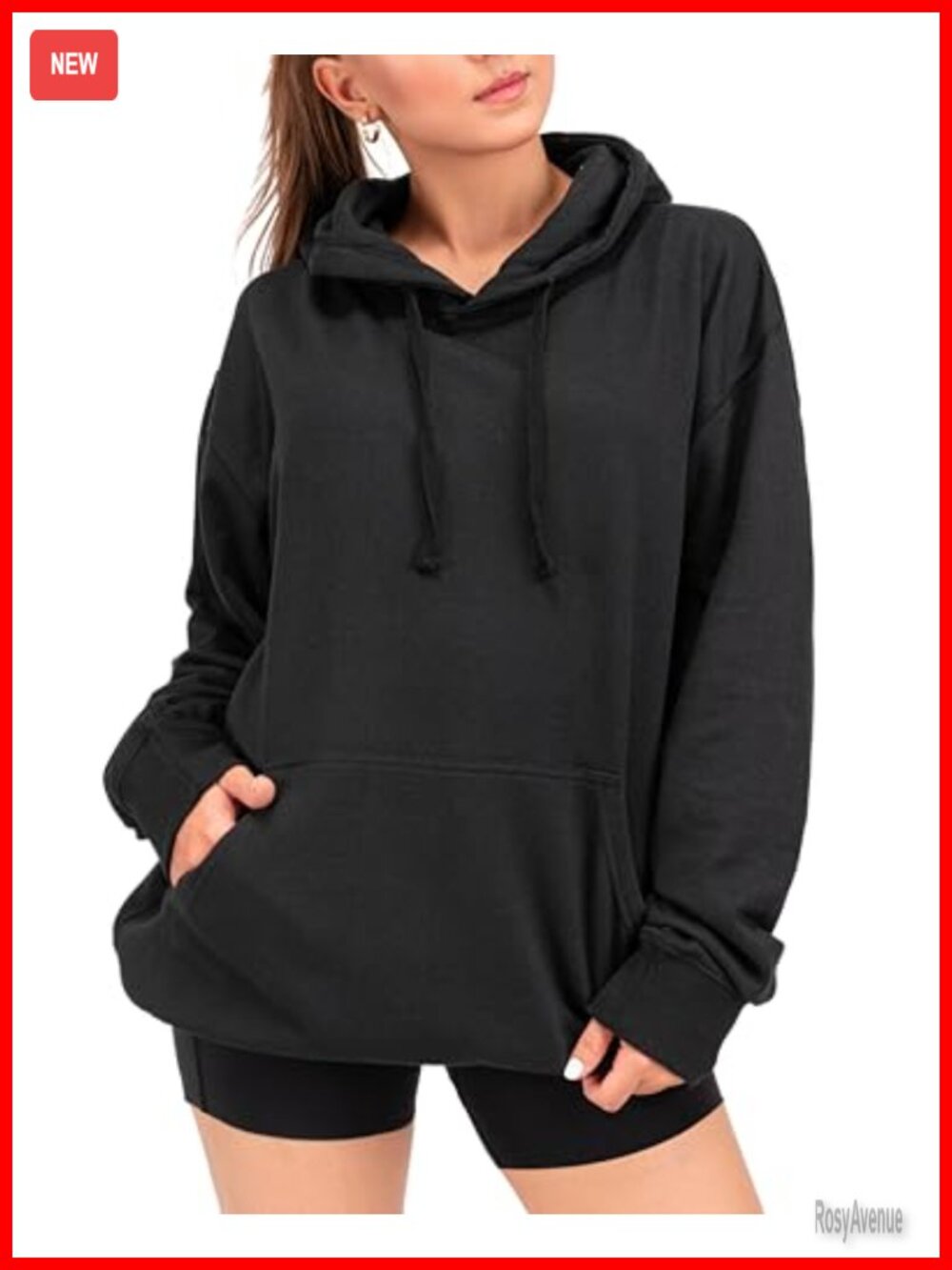 Cotton Blend Oversized Hoodie Drop Shoulder Pullover with Pocket